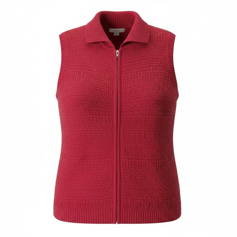 CJ Banks red textured knit Zmzip front sweater vest collared 1X plus size